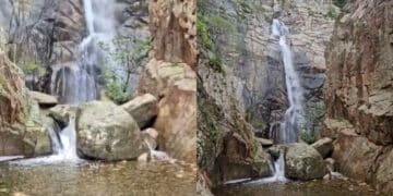 Villacidro, Sa Spendula in tutta la sua bellezza: la cascata bagna abbondantemente il suolo formando un lago (VIDEO)