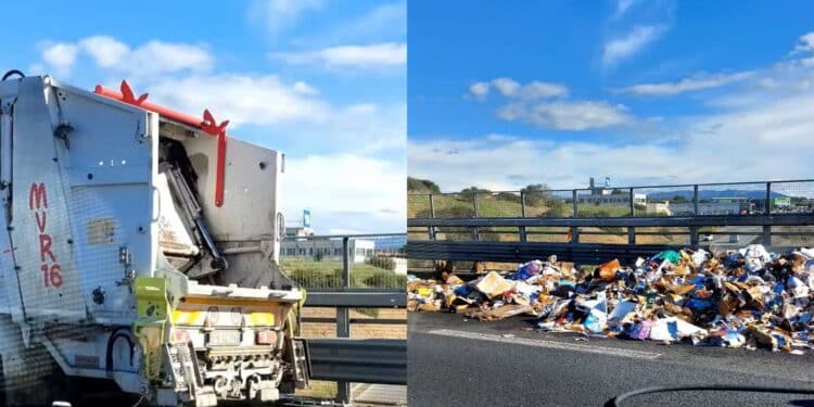 Sestu, camion per la raccolta dei rifiuti a fuoco lungo la Ss 131