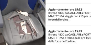 Vandalizzato il treno Cagliari- Porto Torres: disordini a bordo e ritardo di 15 minuti
