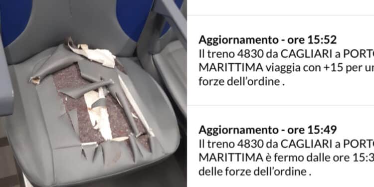Vandalizzato il treno Cagliari- Porto Torres: disordini a bordo e ritardo di 15 minuti