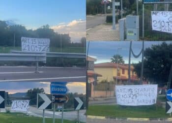 Uta, il benvenuto alla Todde con striscioni bianchi per richiamare l’attenzione sulla speculazione energetica