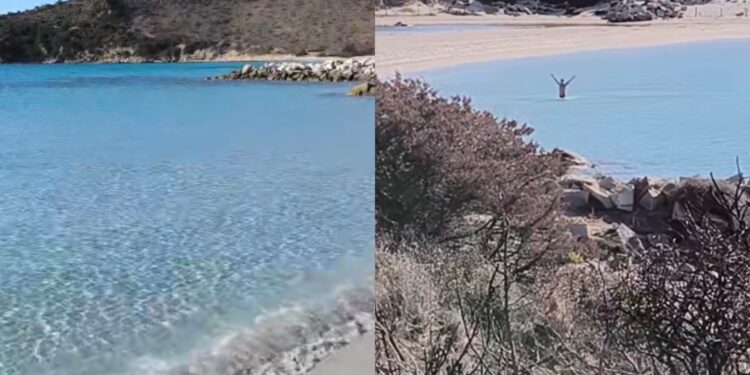 Bagno fuori stagione a Punta Molentis: impossibile resistere al richiamo dell’acqua