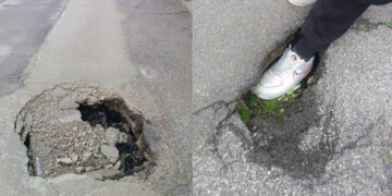 Sestu, buche e voragini talmente grandi da inghiottire i piedi dei passanti: in via Genova va in scena il paradosso