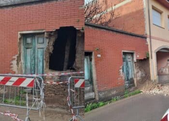 Samassi, muro pericolante in corso Repubblica: intervengono i vigili del fuoco