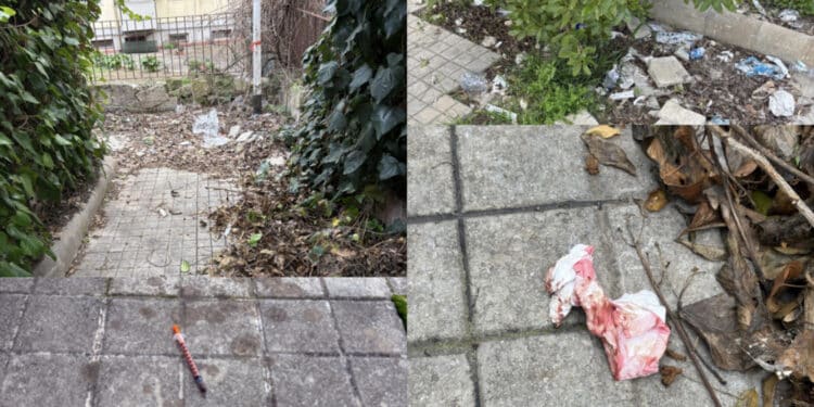 Cagliari, degrado e disagio in via Piovella e via Serpieri: tra siringhe usate e sporcizia spuntano anche assorbenti