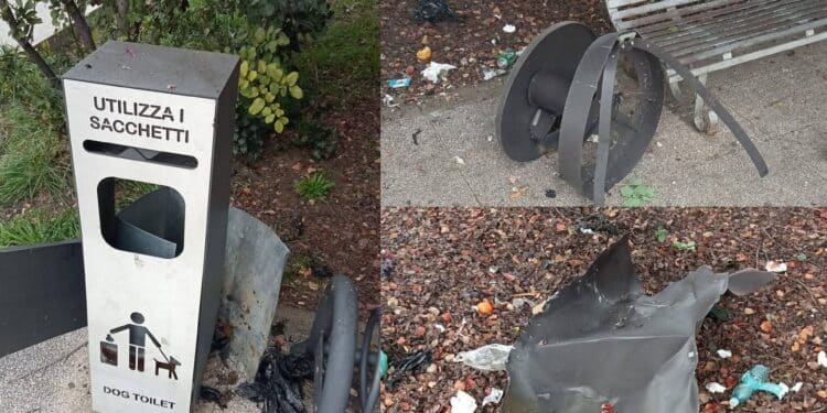 Monserrato presa di mira dai vandali: durante la notte nel piazzale della chiesa La Salle, i contenitori dei rifiuti sono stati divelti