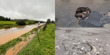 Strade allagate, asfalto che si sgretola e fogne che saltano: i primi disagi causati dal maltempo nel Sud Sardegna