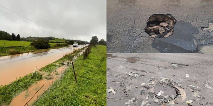 Strade allagate, asfalto che si sgretola e fogne che saltano: i primi disagi causati dal maltempo nel Sud Sardegna