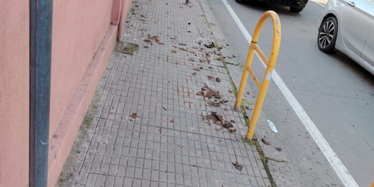 Cagliari, marciapiede impraticabile in via Quirra: residenti costretti a scendere in strada tra escrementi e scivoloni