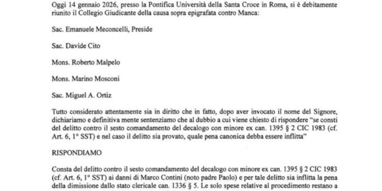 Pedofilia in collegio, condannato don Valerio Manca dal tribunale ecclesiastico della Sardegna
