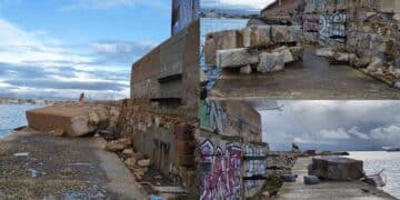 Cagliari, l’incredibile forza delle onde: a Sant’Elia blocchi di cemento armato spinti dalla furia di Harry