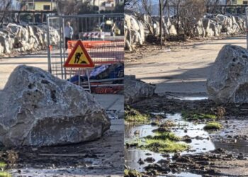 Capoterra, una roccia al centro della strada tra Maddalena e Picciau: “Rimuovetela”