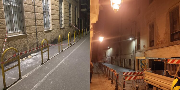 Cagliari, emergenza crolli: cadono calcinacci sulle strade, da Villanova a Castello è un susseguirsi di nastri e transenne