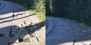 Cagliari, tra buche e mattonelle divelte ecco il marciapiede di via dei Tritoni