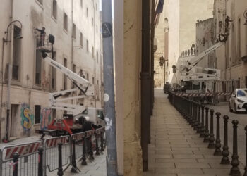 Cagliari, via Università chiusa al traffico per la caduta di calcinacci: al via i lavori per la messa in sicurezza dell’edificio