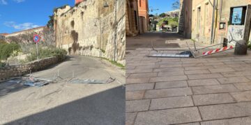 Cagliari, giù le transenne in via Fiume e via dei Genovesi, rischi per automobilisti e pedoni: “La zona durante la notte è buia”