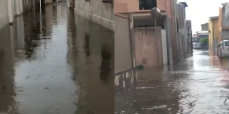 Assemini, 20 minuti di pioggia trasformano le vie del centro storico in torrenti in piena