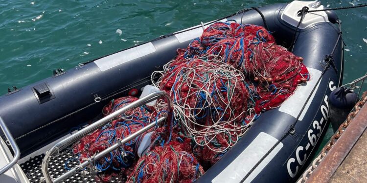 Quartu, i carabinieri subacquei rimuovono tre chilometri di reti abusive al Margine Rosso