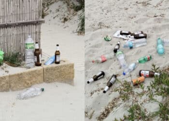 Spiagge prese d’assalto dai vandali e montagne di bottiglie tra la candida sabbia di Calasetta, la rabbia del Comune: “Non è una discarica”