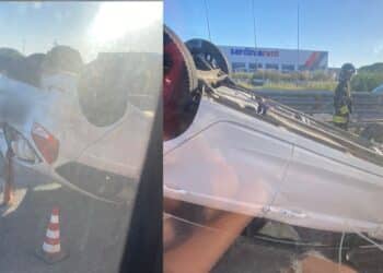 Grave incidente sulla Ss 130, auto si ribalta: un ferito in codice rosso, traffico in tilt