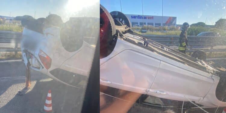 Grave incidente sulla Ss 130, auto si ribalta: un ferito in codice rosso, traffico in tilt