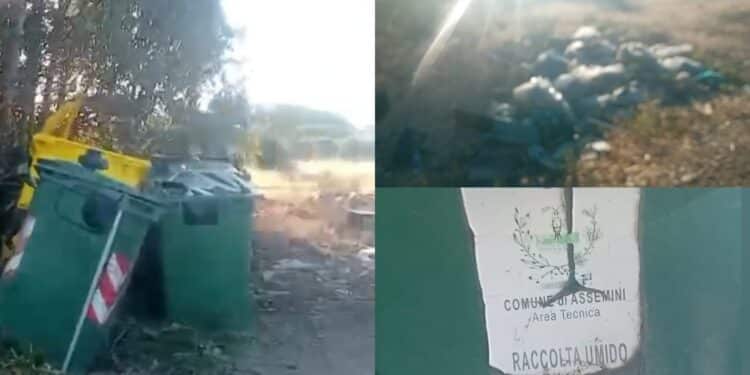 Assemini, discarica Su Fraigu: carcasse d’auto, rifiuti e cassonetti del Comune abbandonati