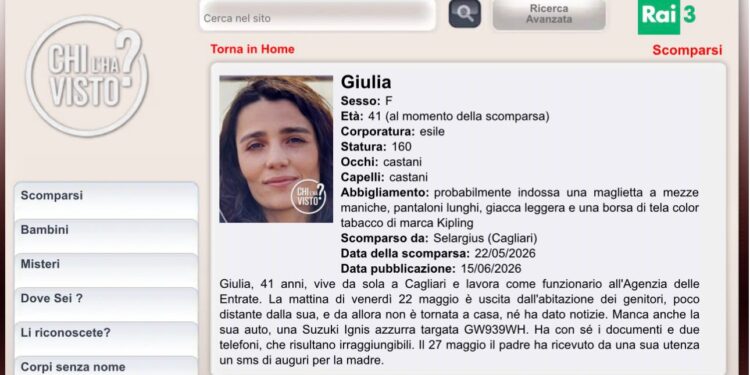 Cagliari, la scomparsa di Giulia Boi è un caso nazionale: le ricerche della 41enne a Chi l’ha visto