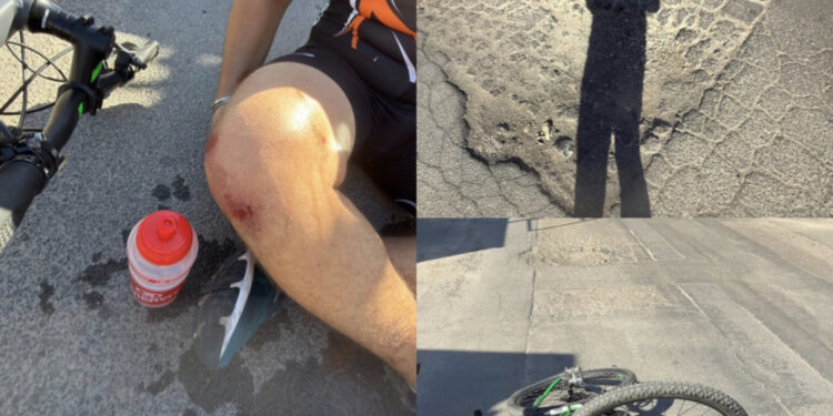 Sinnai, ciclista prende una buca e cade rovinosamente a terra: voragine trappola in via  Sant’Elena