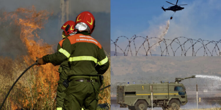 La base di Decimomannu circondata dalla fiamme: proseguono senza sosta le operazioni di spegnimento