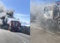 Paura sulla 130, camion prende fuoco sulla statale: le fiamme si sono propagate nei campi adiacenti la strada