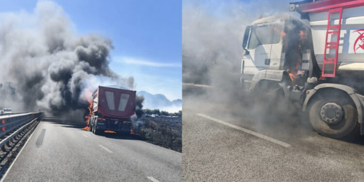 Paura sulla 130, camion prende fuoco sulla statale: le fiamme si sono propagate nei campi adiacenti la strada