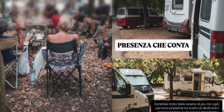 Villacidro, camper e un folto gruppo di persone per manifestare solidarietà ai turisti
