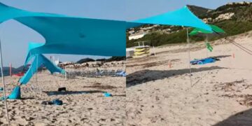Costa Rei, maxi accampamento abbandonato per ore sulla spiaggia