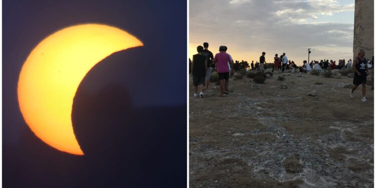 Eclissi di Sole a Cagliari: l’abbraccio tra Luna e Sole incanta il colle di San Michele, centinaia di cagliaritani col naso all’insù