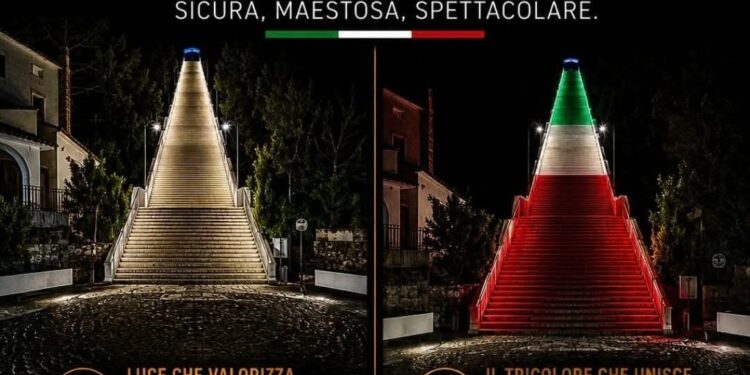 Gonnosfanadiga, la gradinata rinasce: gioco di luci per dare valore al simbolo del paese