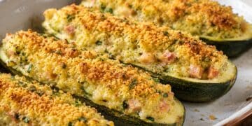 La cultura nel piatto, zucchine ripiene di patate e prosciutto cotto gratinate al forno