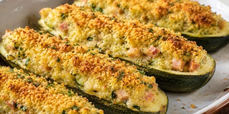 La cultura nel piatto, zucchine ripiene di patate e prosciutto cotto gratinate al forno