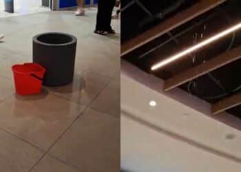 Elmas, piove dentro il nuovo centro commerciale: in terra secchi e pozzanghere tra lo stupore dei presenti