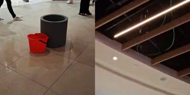Elmas, piove dentro il nuovo centro commerciale: in terra secchi e pozzanghere tra lo stupore dei presenti