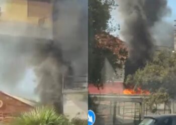 Cagliari, grosso incendio in viale Monasti, fumo e fiamme alte partite da un edificio