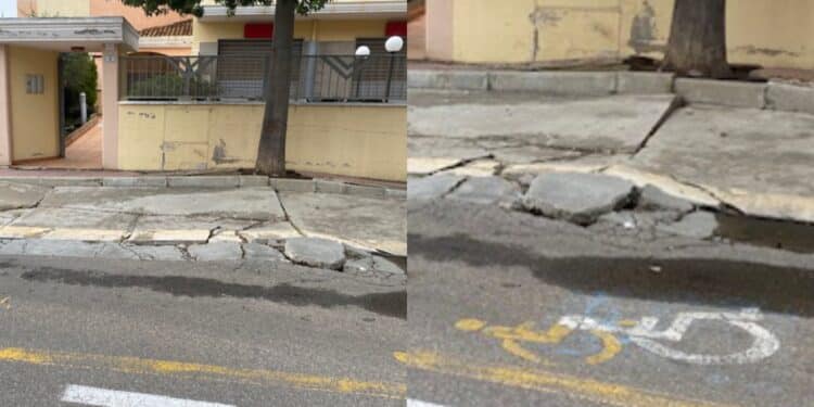 Quartu Sant’Elena, in via Italia un marciapiede mette ko i residenti: distrutto dalle radici di un albero