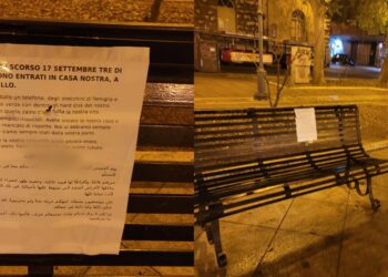 Cagliari, cartello in una panchina di piazza del Carmine per cercare i ladri che hanno svaligiato una casa a Castello