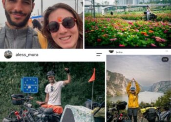 Alessio e Helena, dalla Sardegna al Giappone in bicicletta con il loro cagnolino Shiva