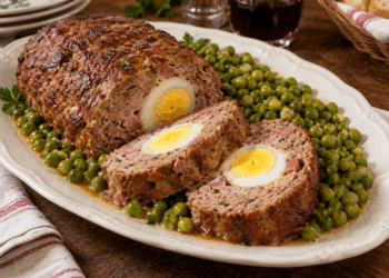 La cultura nel piatto: polpettone con mortadella, uova sode e piselli