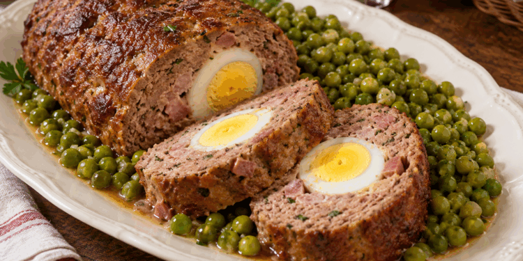 La cultura nel piatto: polpettone con mortadella, uova sode e piselli