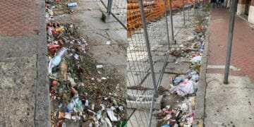 Cagliari, piazza Matteotti nel degrado: cumuli di rifiuti depositati da tempo a bordo strada